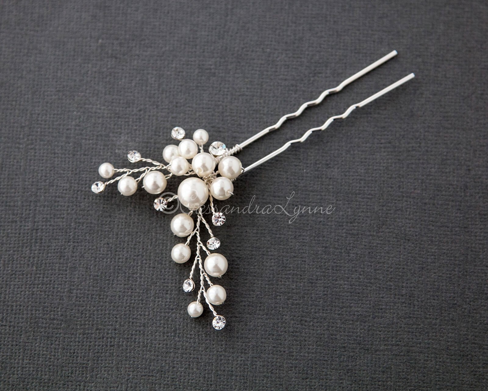 Pearl Wedding Hair Pin Set: Crystal & Ivory Bridal Accessory  display picture 2