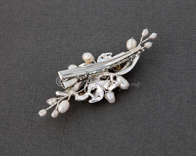 Petite Wedding Bridal Barrette Ivory Pearls Rhinestone Floral Crystal Silver Rose Gold Flower Girl Clip Mini