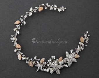 Beach Mermaid Hair Vine Starfish Shell Leaves Wedding Hair Accessory Bridal Hair Vine Silver Gold