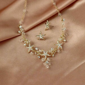 handmade Beach Wedding Accessories Crystal Starfish Necklace Set Bridal Silver image 2