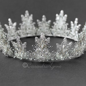 Filigree Full Circle Crystal Crown Silver or Gold Bridal Headpiece Royal Elegant