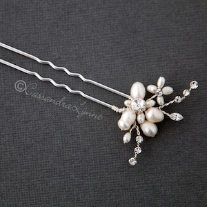 Pearl Flower Wedding Hair Pin Set of Three with Crystal Stones Silver Ivory Bridal Hair Accessory for the Bride