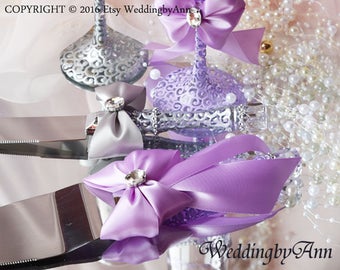 Lavendel en zilveren taartserveerset-bruidstaart en messerveerset-bruidstaartaccessoires, huwelijkscadeau, bruidsdouche