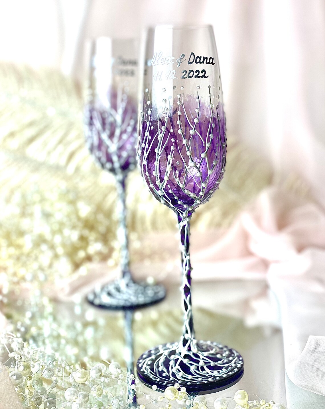 Purple Wedding Flues Lilac Wedding Glasses Wedding Champagne image 2