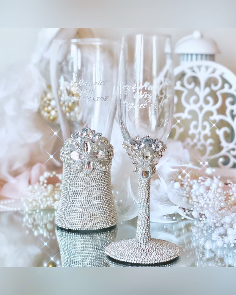 Crystals Wedding Glasses Bride and Groom Glasses Wedding