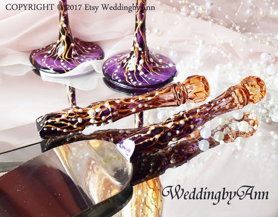 Plum Wedding Cake Server Set Knife Autumn Wedding Cake Plum Wedding Cake Server Set Knife Autumn Wedding Cake
