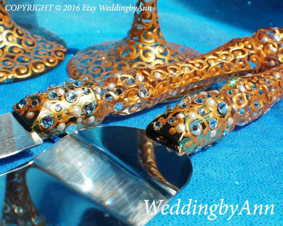 Gold Cake Serving Set Wedding Cake Server and Knive Set Etsy