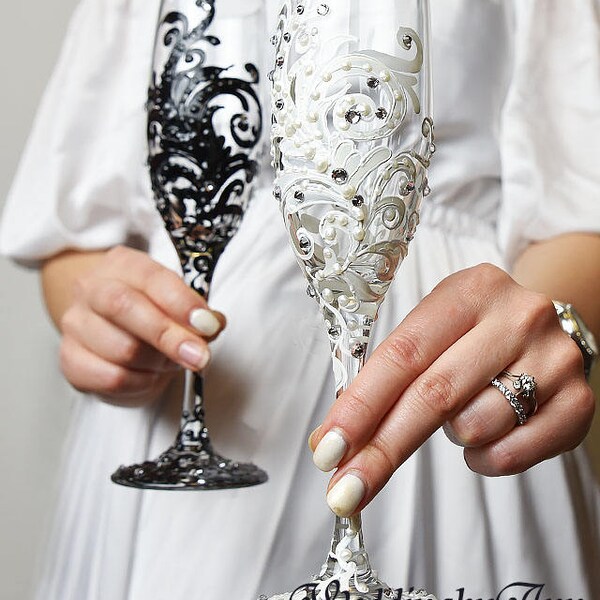 Wedding Champagne Flutes Lace Etsy