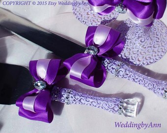 Plum Wedding Cake Serving Set- Bruidstaart en Mes Serving Set- Bruidstaart Accessoires, huwelijkscadeau, Bruids douche