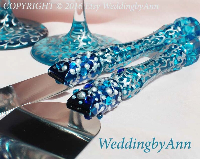  Cobalt  Blue  and Turquoise  Wedding Set Wedding Cake Serving 