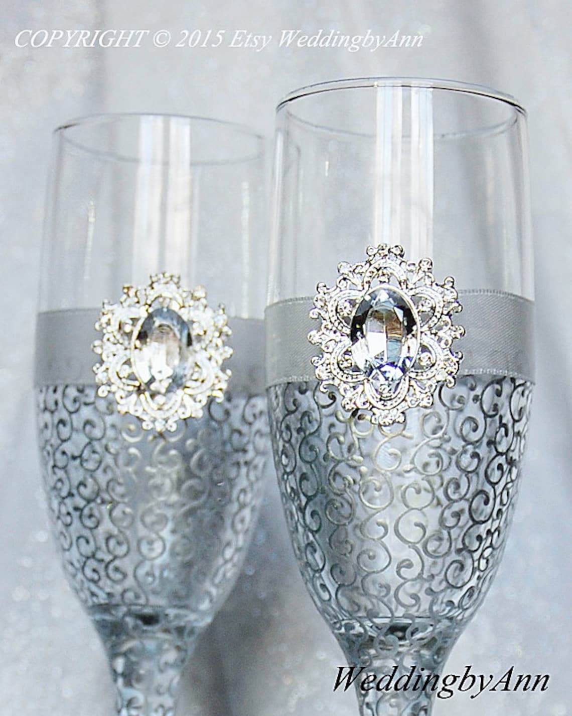 Silver Wedding Champagne Flutes Toasting Flutes Silver Etsy