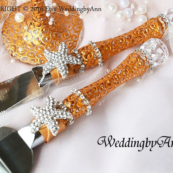 Beach Wedding Cake Serving Set- Wedding Server and Knife Set-, Nautical Wedding, Wedding Cake Accessories, wedding gift, Bridal shower