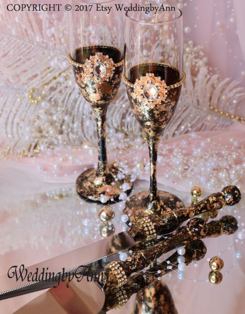 Gold and Black Wedding Cake Serving Set Wedding Cake Server Etsy