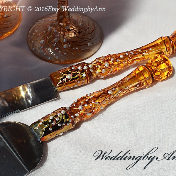 Fall Wedding Cake Server Set & Knife, Autumn Wedding Cake Serving Set, Wedding Cake Accessories, Fall Wedding, Bridal shower