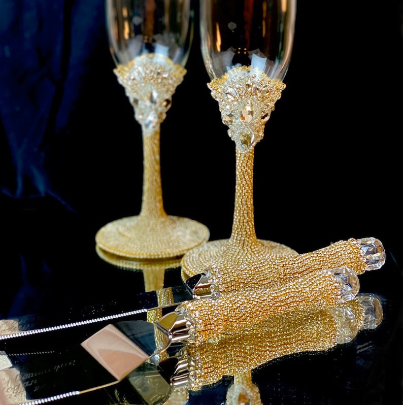 Royal Gold Wedding Champagne Flutes & Cake Server Set Cake Etsy