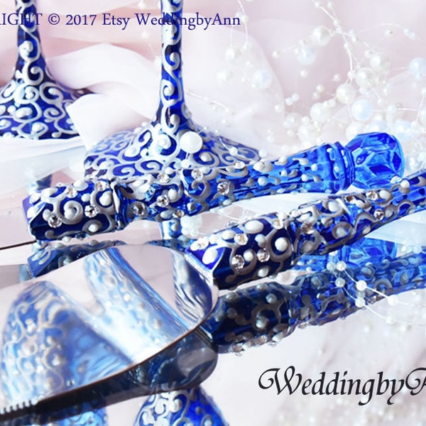Royal Blue  Wedding Set, Wedding Cake Serving Set- Wedding Cake and Knife Serving Set- Wedding Cake Accessories, wedding gift, Bridal shower