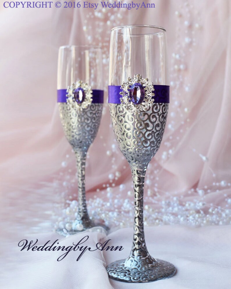 Silver Wedding Champagne Flutes Toasting Flutes Silver Etsy