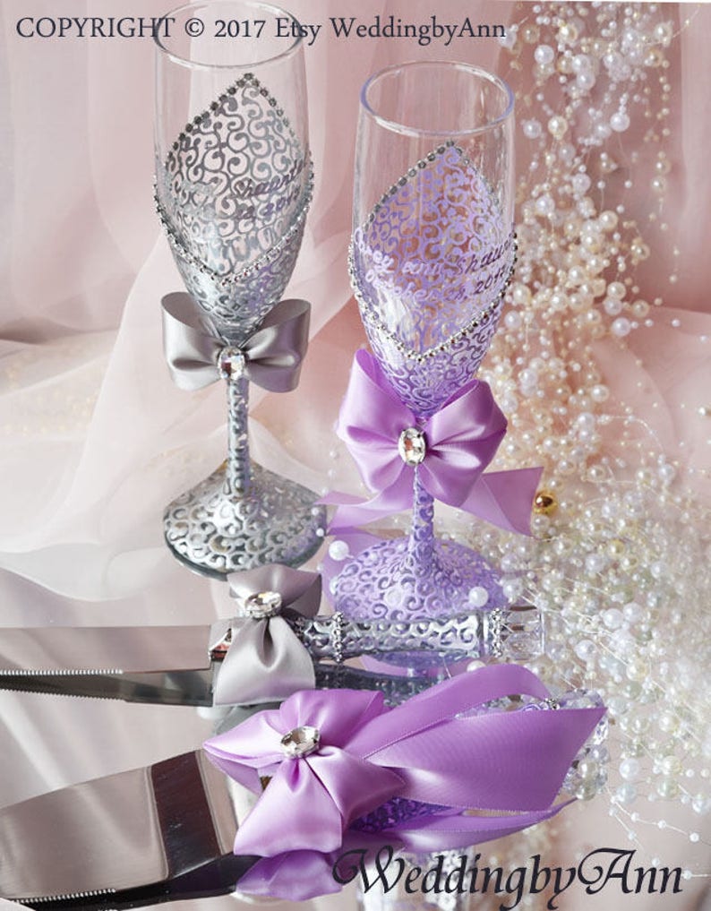 Lilac And Silver Wedding Glasses Purple Wedding Champagne Etsy