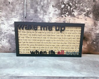 Song Lyric Stand and Frame - Wake Me Up - DIGITAL FILE ONLY