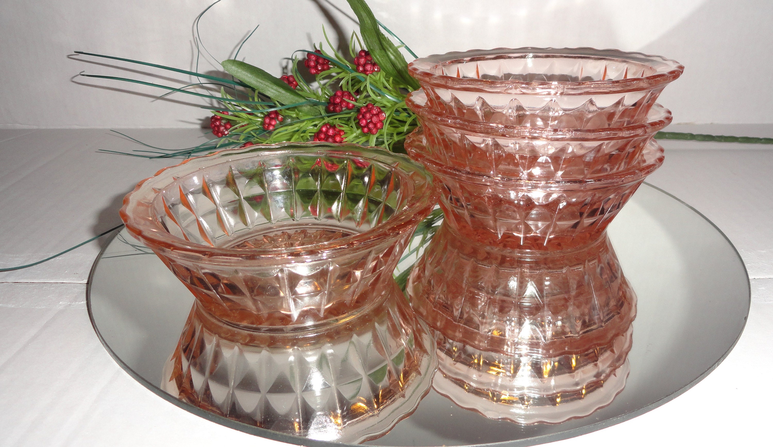 Blush Pink Glass Berry Bowls Pink Glass Dessert Bowls Set Of 4 Etsy