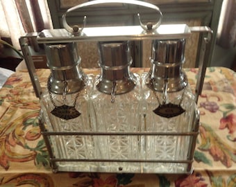 Mid - Century Modern Liquor Decanter Set 3 Glass Decanters