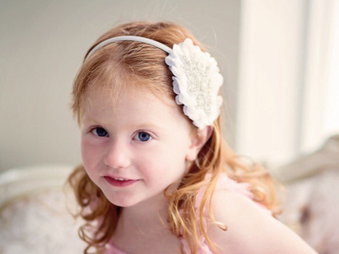 Flower Girl Headband Rhinestone Headband Ivory Headband Etsy