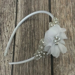 Rhinestone headband, white headband, pearl headband, flower girl headband, wedding headband, dressy headband, formal headband, baby headband