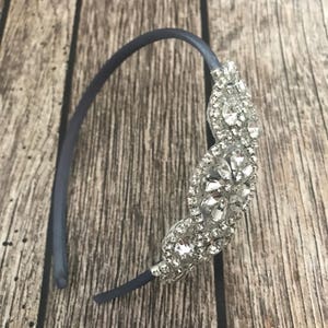 Rhinestone headband, charcoal headband, flower girl headband, wedding headband, dressy headband, formal headband, halo, baby headband,