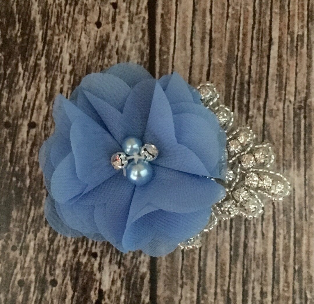 Cornflower Blue Hair Clip Flower Girl Hair Clip Rhinestone Etsy