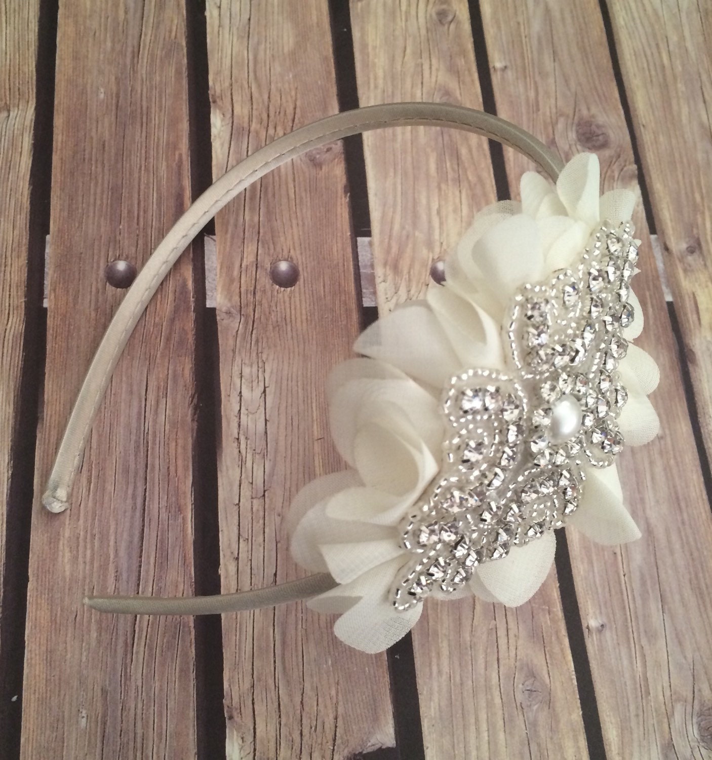 Flower girl headband Rhinestone headband ivory headband Etsy