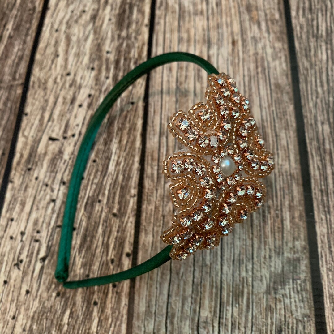 Rhinestone Headband, Hunter Green Headband, Flower Girl Headband
