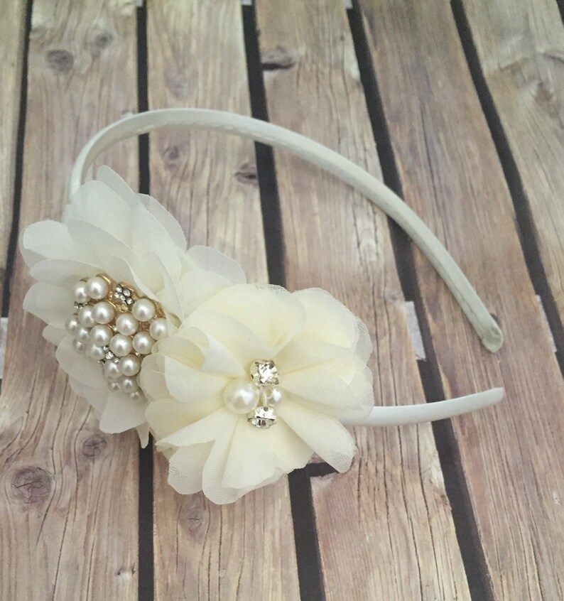 Floral headband hard headband vintage headband ivory Etsy