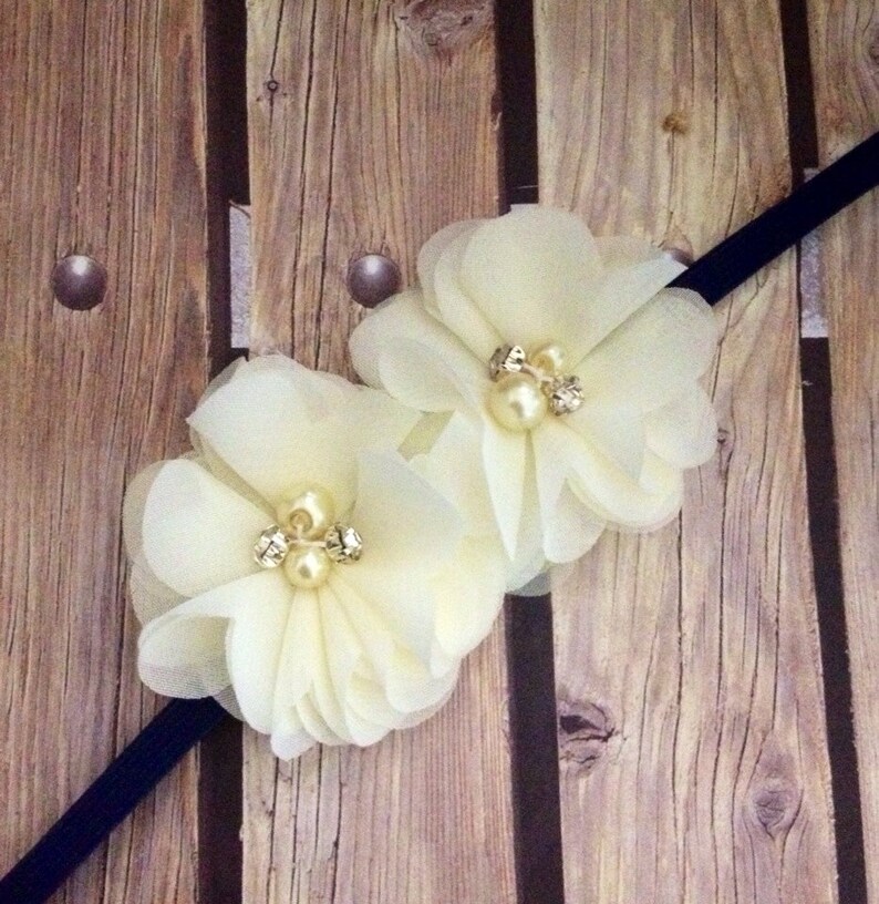 ivory headband flower girl headband halo pearl headband Navy and ivory headband navy headband vintage headband floral headband