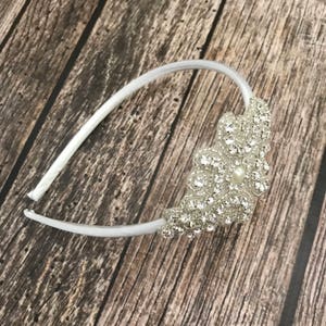 Rhinestone headband, white headband, flower girl headband, wedding headband, dressy headband, formal headband, halo, baby headband,