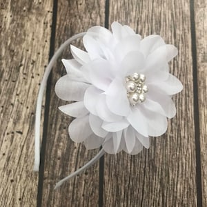 White headband, flower girl headband, flower girl, wedding headband, hard headband, child headband