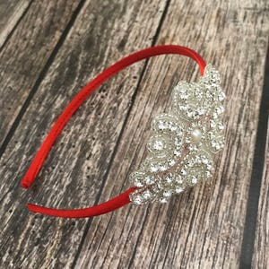 Rhinestone headband, red headband, flower girl headband, wedding headband, dressy headband, formal headband, halo, baby headband,