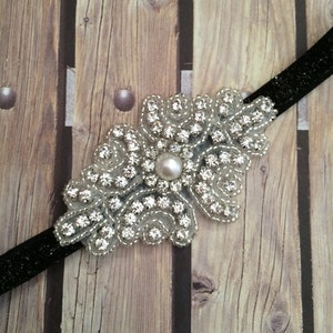 Rhinestone headband, black headband, flower girl headband, wedding headband, dressy headband, formal headband, halo, baby headband,