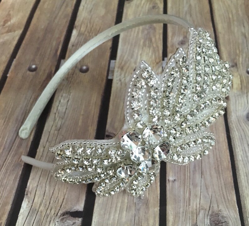 Rhinestone headband, ivory headband, flower girl headband, weddi Rhinestone headband, ivory headband, flower girl headband, weddi