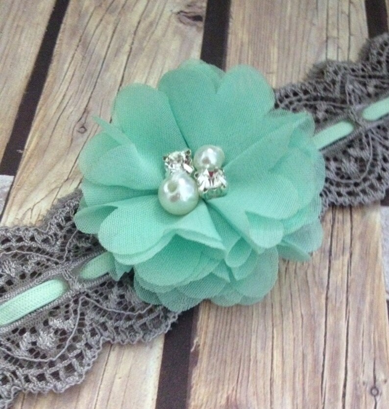Mint Headband Grey Headband Vintage Headband Flower Girl Etsy