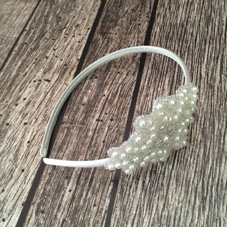 flower girl ivory headband wedding headband Pearl headband dressy headband baby headband formal headband flower girl headband