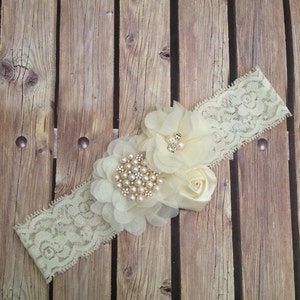 Lace floral headband, lace headband, vintage headband, ivory headband, ivory lace headband, flower girl