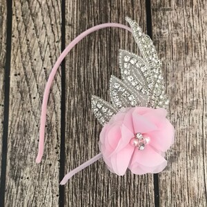Rhinestone headband, pink headband, flower girl headband, wedding headband, dressy headband, formal headband, baby headband, flower