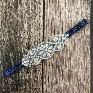 Rhinestone headband, navy blue headband, flower girl headband, wedding headband, dressy headband, formal headband, baby headband, flower