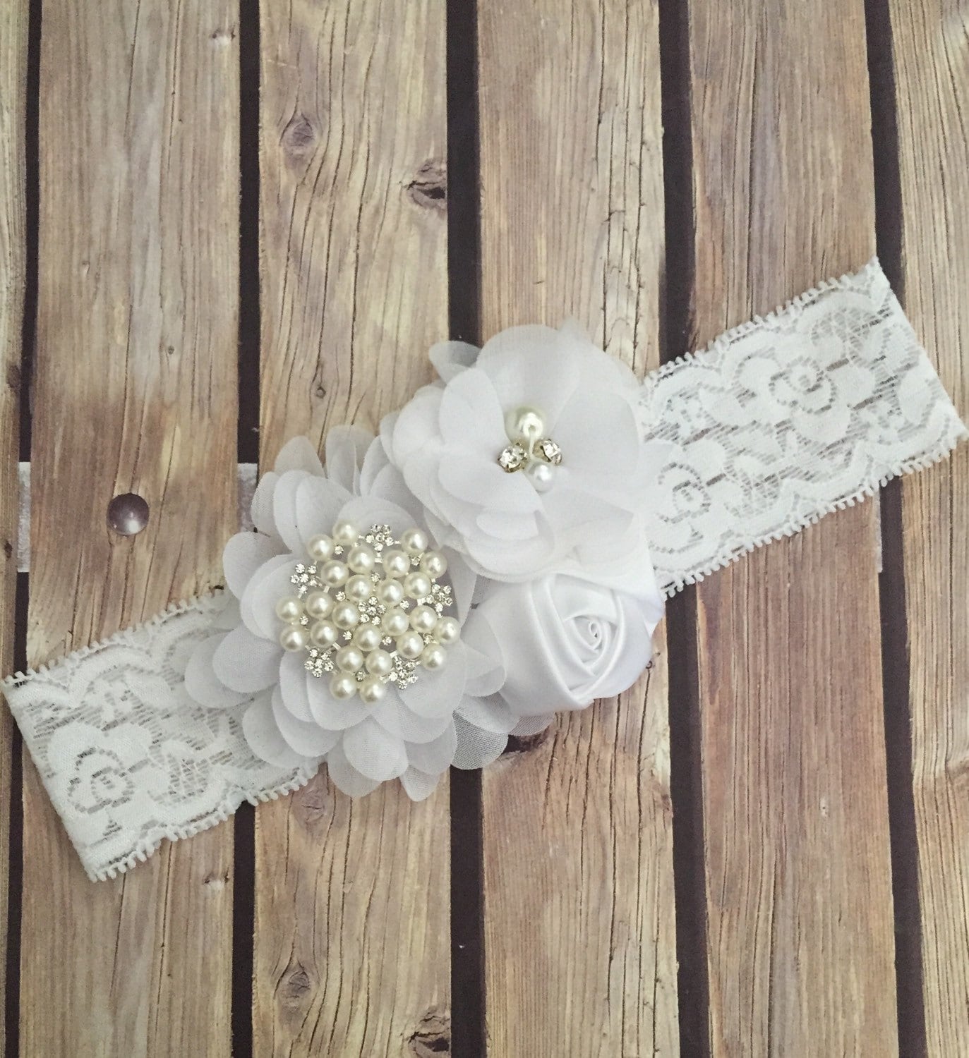 Chantilly Lace Flower with stretch sequin headband