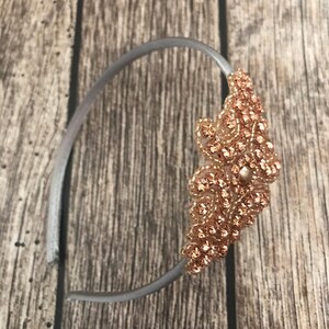 Rose gold and grey headband, Rhinestone headband, grey headband, flower girl headband, wedding headband, dressy headband, formal headband