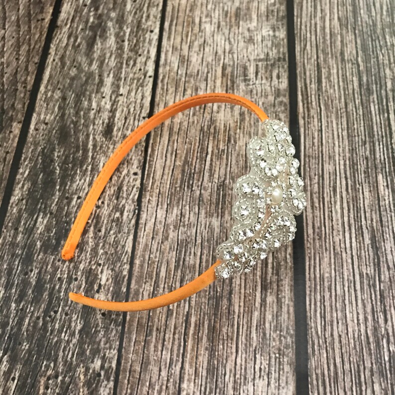 dressy headband formal headband halo Rhinestone headband baby headband, flower girl headband wedding headband orange headband