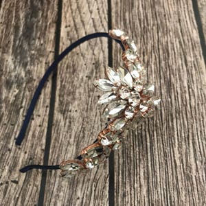 Rose gold headband, Rhinestone headband, navy headband, flower girl headband, wedding headband, dressy headband, formal headband, wed