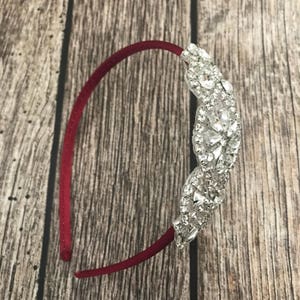 Rhinestone headband, dark red headband, flower girl headband, wedding headband, dressy headband, formal headband, halo, baby headband,