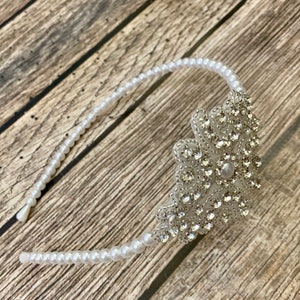 Flower girl headband, Rhinestone headband, pearl headband,  wedding headband, dressy headband, formal headband, baby headband, flower girl