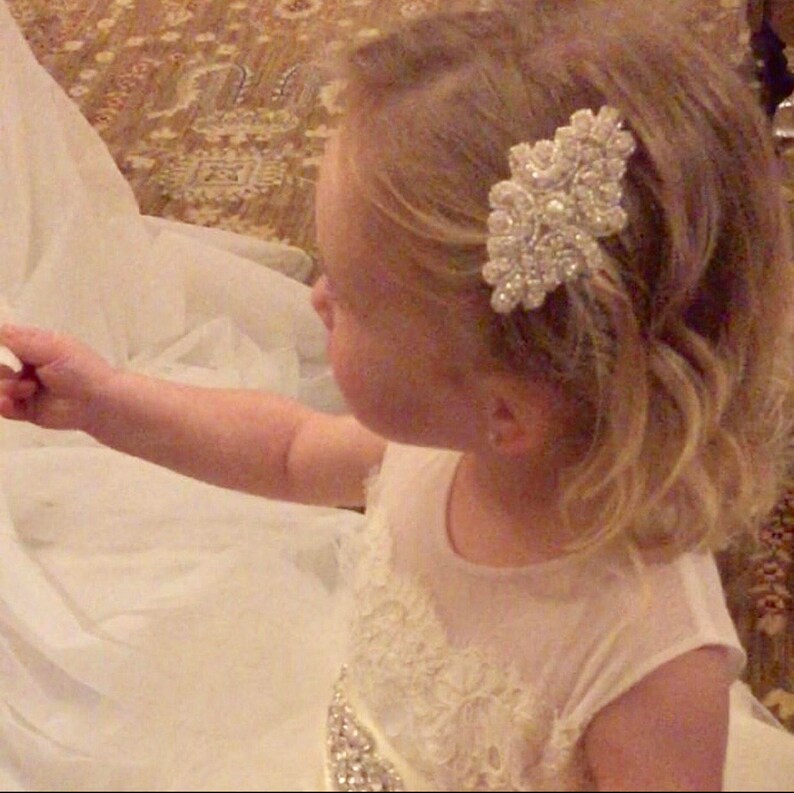 Rhinestone Hair Clip Ivory Hair Clip Flower Girl Hair Clip Etsy
